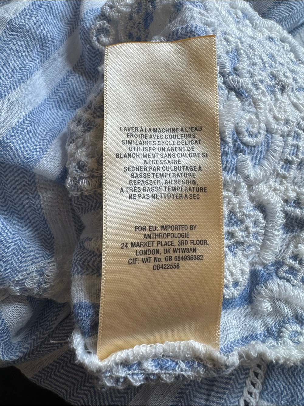 Vanessa Virginia Anthropologie Blue White Striped Embroidered Hem Eyelet Boho L - Picture 11 of 12